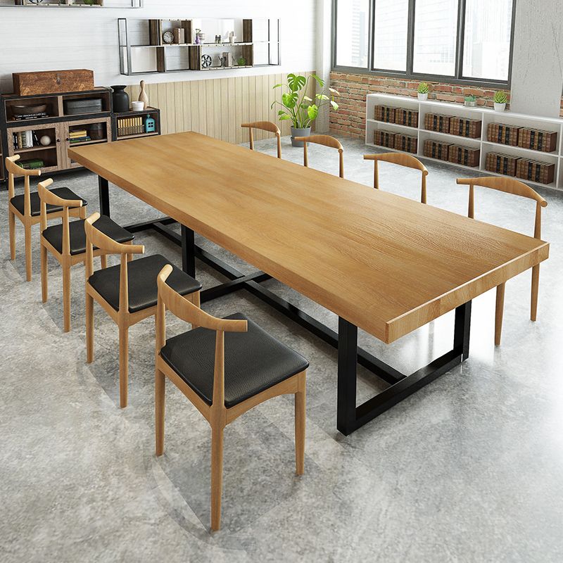 Metal Industrial Rectangle Dining Table Pine Solid Wood Top Table with Trestle Base Clearhalo ' dining_table' 'Dining Tables & Seating' 'Dining Tables' 'furn' 'furn_dining_table' 'Furniture' 'furniture_dining_table' 'Kitchen & Dining Furniture' 'kitchen&dining_furn' 'kitchen' 'kitchen_dining_table' 1200x1200_114ba692-5679-4062-be64-3acdf84b9b23