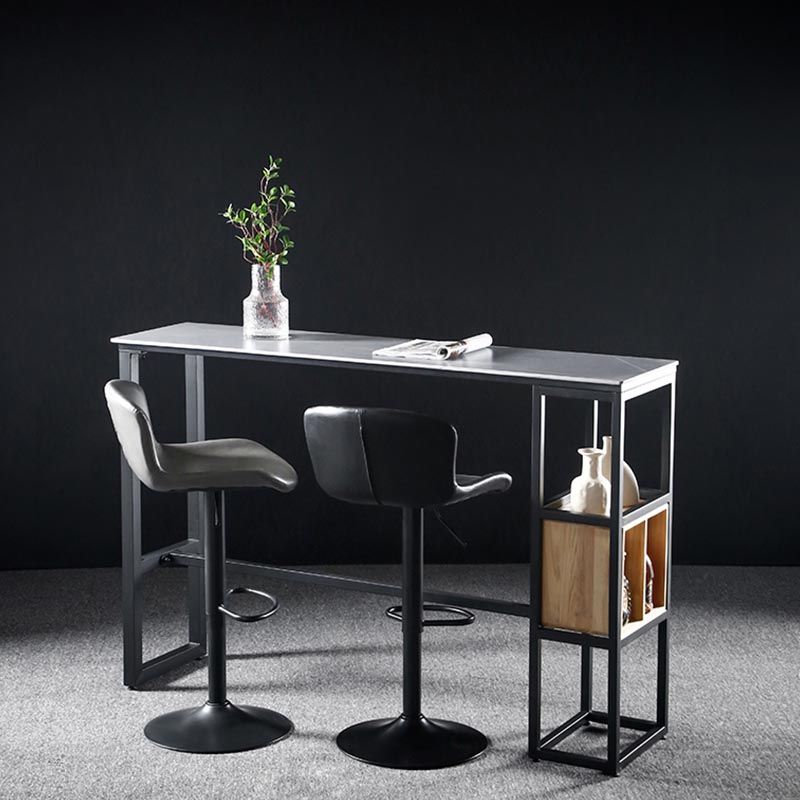 Industrial Bar Table 42-inch Height Stone Top Bistro Table with Storage Shelf Clearhalo 'Bar Furniture' 'Bar Tables' 'bar_tables' 'furn' 'furn_bar_tables' 'Furniture' 'furniture_bar_tables' 'Kitchen & Dining Furniture' 1200x1200_114e7f8b-c70f-416f-94ef-b94bf24af2d6