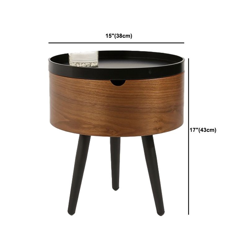 Modern Style Round 3 Legs Side Table Set in Black with Storage