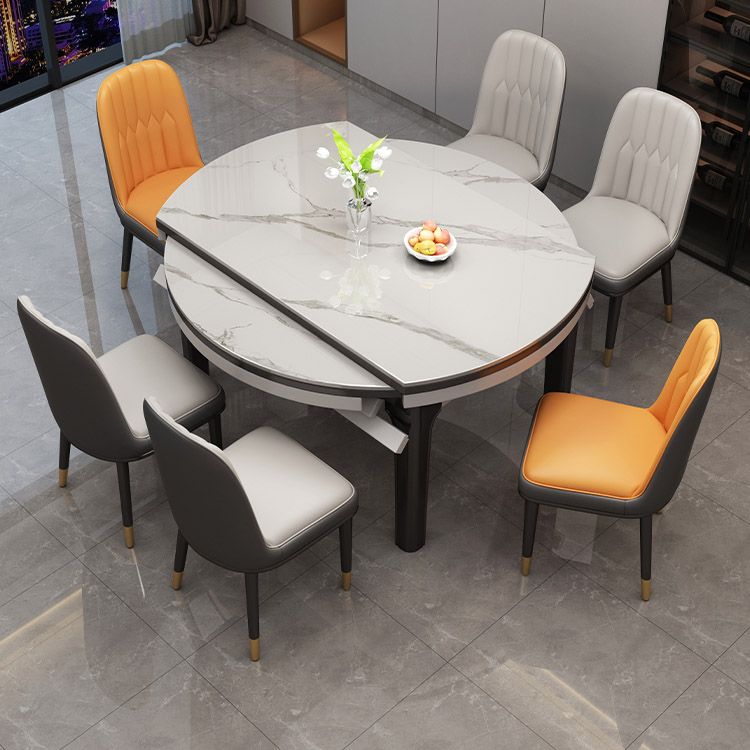 Tavolo da pranzo moderno rotondo in pietra con base in legno di gomma per sala da pranzo