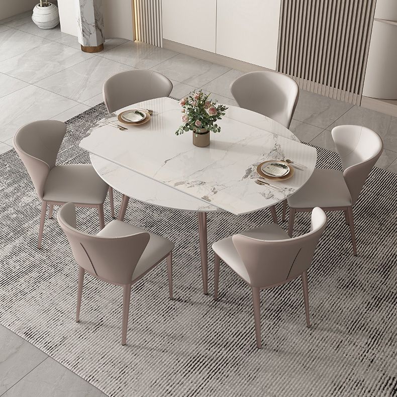 Simple Sintered Stone Extendable Table White Round Shape Dining Table for Kitchen Clearhalo ' dining_table' 'Dining Tables & Seating' 'Dining Tables' 'furn' 'furn_dining_table' 'Furniture' 'furniture_dining_table' 'Kitchen & Dining Furniture' 'kitchen&dining_furn' 'kitchen' 'kitchen_dining_table' 1200x1200_115a2d80-f80e-4706-a078-c8d6521dbdd4