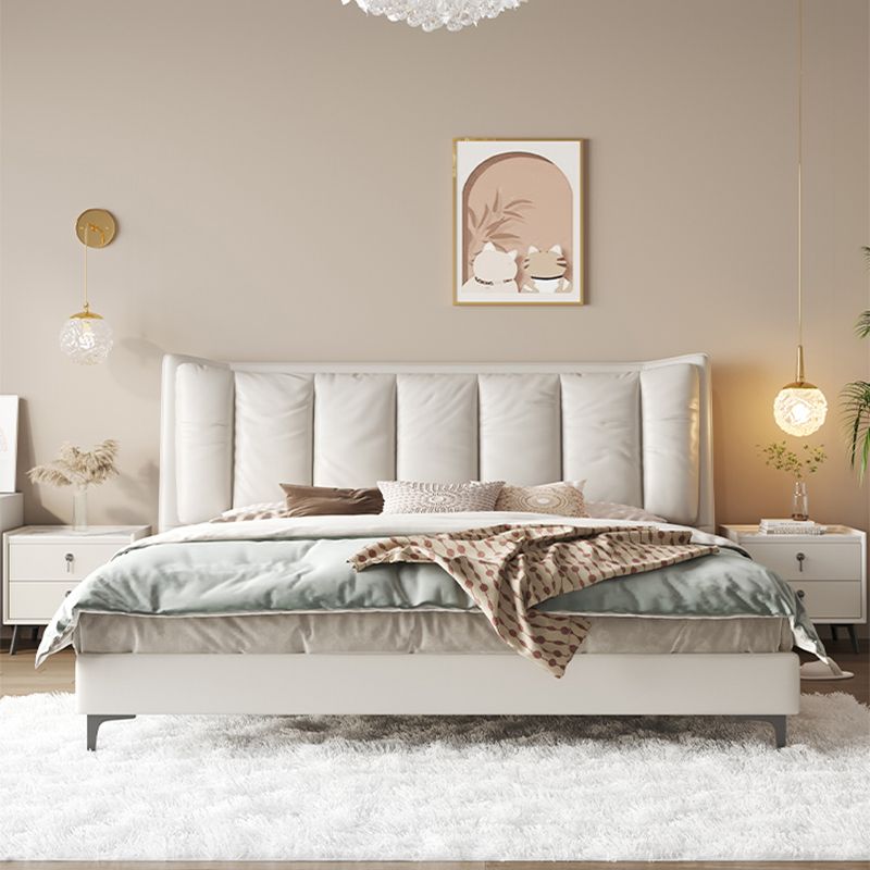 Moderno legno a pannello bianco in legno e cornice da letto imbottita, alto 42,5 "