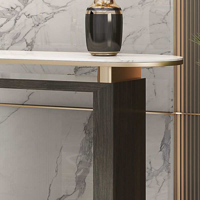 Oval Shape Contemporary Console Table Stone Console Sofa Table in Black and White