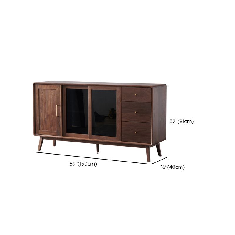Espresso Walnut Wood Sideboard Modern Glass Door with 3 Drawers Clearhalo 'buffet_sideboard' 'Buffets & Sideboards' 'furn' 'furn_buffet_sideboard' 'Furniture' 'Kitchen & Dining Furniture' 1200x1200_115be3e6-325b-4f76-86c9-98648aad14a8
