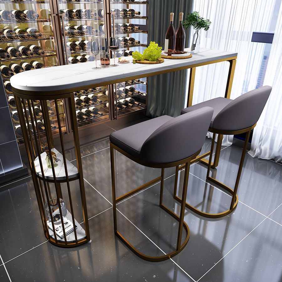 Glam Gold Iron Bar Table Faux Marble White Top Specialty 41.3"H Bistro Table with Storage Clearhalo 'Bar Furniture' 'Bar Tables' 'bar_tables' 'furn' 'furn_bar_tables' 'Furniture' 'furniture_bar_tables' 'Kitchen & Dining Furniture' 1200x1200_1161ddd8-6450-462d-8708-1ccfdcd9d1d2