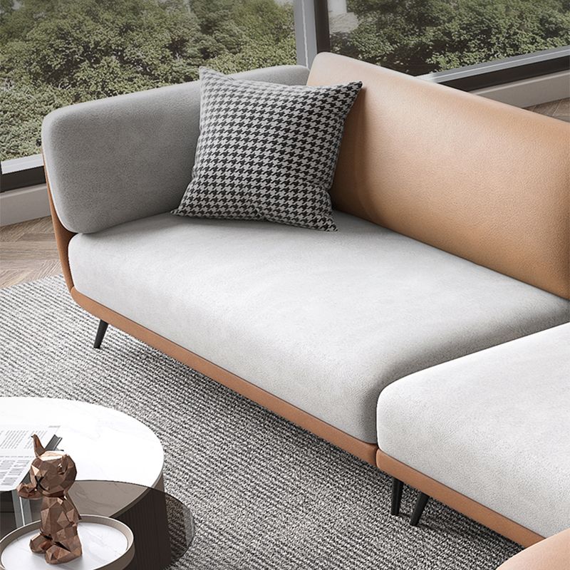 Faux Leather Scandinavian L-Shape Sectional with Pillowed Back Cushions Clearhalo 'furn' 'furn_sectionals' 'Furniture' 'furniture_sectionals' 'kitchen' 'kitchen_sectionals' 'Living Room Furniture' 'Sectionals' 1200x1200_11709919-004e-4bbb-bb30-526e7c31e332