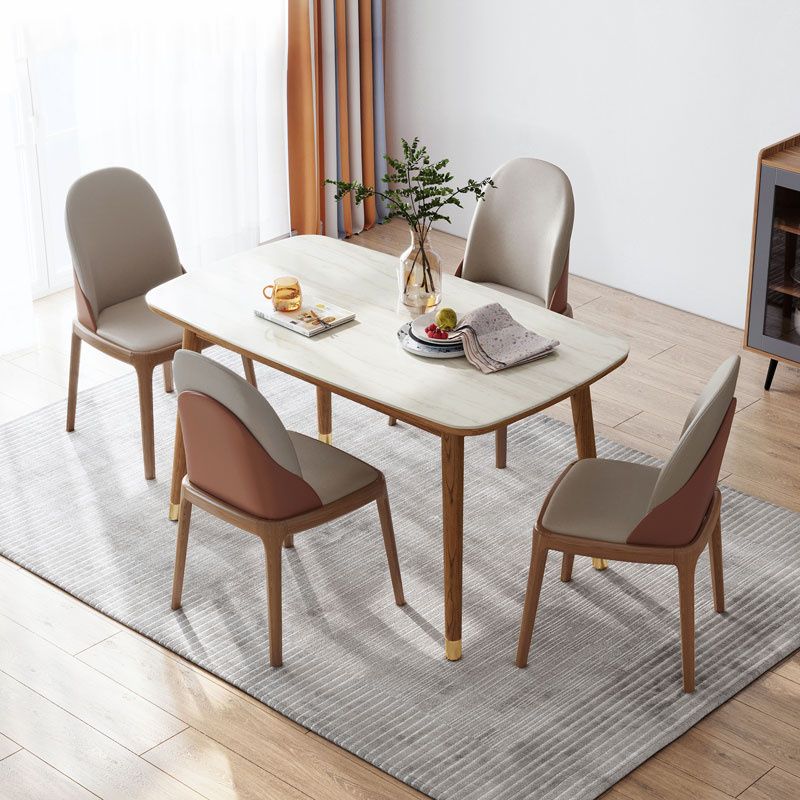 White Dinette Table with Wood Legs Modern Dining Table for Kitchen Clearhalo 'Dining Tables & Seating' 'Dining Tables' 'dining_table' 'furn' 'furn_dining_table' 'Furniture' 'Kitchen & Dining Furniture' 1200x1200_11710bb5-bd4a-4aa1-88dc-6482a4a06816