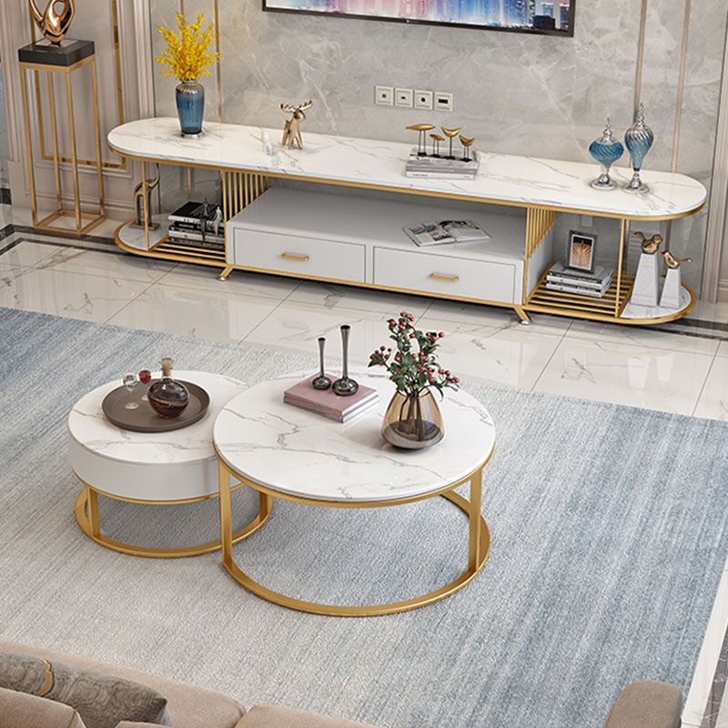 Glam Slate Top TV Media Stand 2-Drawer Media Console with Shelves Clearhalo 'furn' 'furn_tv_stands_entertainment_centers' 'Furniture' 'Living Room Furniture' 'TV Stands & Entertainment Centers' 'TV Stands & Media Storage Furniture' 'tv_stands_entertainment_centers' 1200x1200_11763d27-8ad5-4e5f-81b5-80ab31e8c08b