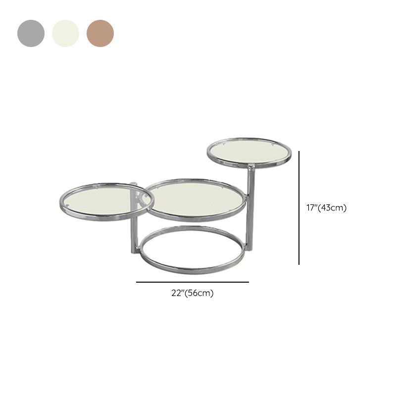 Extendable Coffee Table with Glass Round Top and Stainless Steel Base Clearhalo 'Coffee & Accent Tables' 'Coffee Tables' 'coffee_tables' 'furn' 'furn_coffee_tables' 'Furniture' 'Living Room Furniture' 1200x1200_117aeaab-5928-4abc-b309-e9648667118d