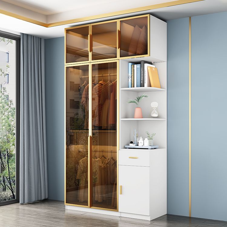 Modern Style Glass Wardrobe Bedroom Wardrobe Closet with Drawer Clearhalo 'Armoires & Wardrobes' 'armoires_wardrobes' 'Bedroom Furniture' 'furn' 'furn_armoires_wardrobes' 'Furniture' 1200x1200_117d6fd9-b3d6-440e-b9ca-374132dda9ca