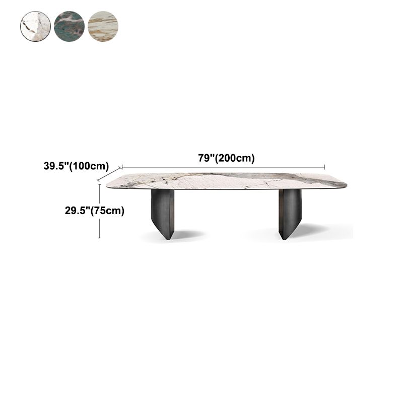 Rectangular Stone Dining Table Modern Green White Gold Furniture with Double Pedestal