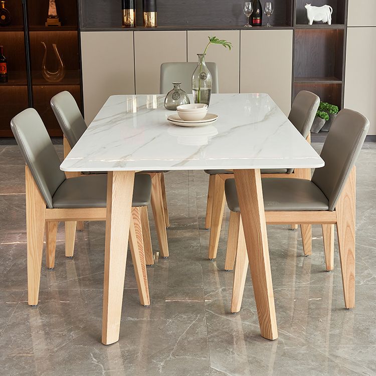 Rectangle Contemporary Dining Room Table White Sintered Stone Table with Ash Solid Wood Base Clearhalo ' dining_table' 'Dining Tables & Seating' 'Dining Tables' 'furn' 'furn_dining_table' 'Furniture' 'furniture_dining_table' 'Kitchen & Dining Furniture' 'kitchen&dining_furn' 'kitchen' 'kitchen_dining_table' 1200x1200_118259c3-1c73-459a-86dd-4d9fcf8683d2