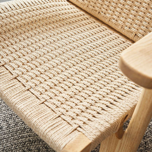 Woven Back Chair Square Arms Solid Wood Arm Chair for Living Room
