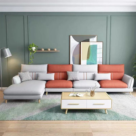 Contemporary Cushions Recessed Arm Living Room Fabric Stationary Sofa Chaise