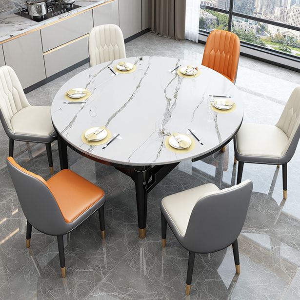 Extendable Sintered Stone Round Table Modern Dining Table with Wooden 4 Legs Clearhalo ' dining_table' 'Dining Tables & Seating' 'Dining Tables' 'furn' 'furn_dining_table' 'Furniture' 'furniture_dining_table' 'Kitchen & Dining Furniture' 'kitchen&dining_furn' 'kitchen' 'kitchen_dining_table' 1200x1200_118cef84-c41f-4a22-8733-4104faa2cd75