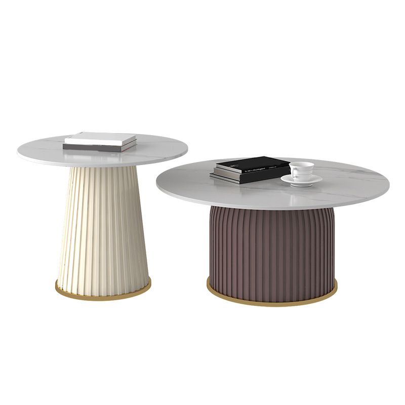 Pedestal 2 Piece Bunching Coffee Tables Glam Slate Top Cocktail Table Set