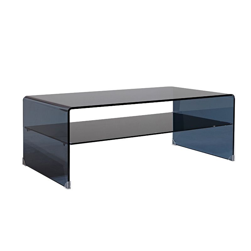 15.7"H Modern Sled Base White/black Glass Square Coffee Table with Shelf Clearhalo 'Coffee & Accent Tables' 'Coffee Tables' 'coffee_tables' 'furn' 'furn_coffee_tables' 'Furniture' 'Living Room Furniture' 1200x1200_11923def-ca17-47e0-acca-1952b32099eb