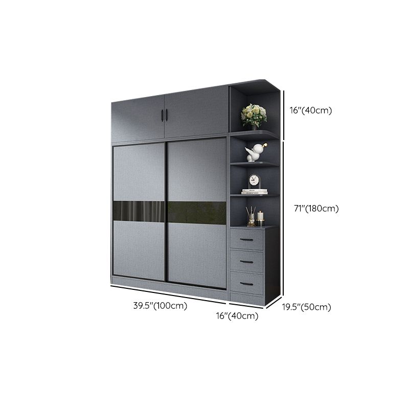 Armario moderno de vestuario gris armario de madera de ingeniería con barra de prenda