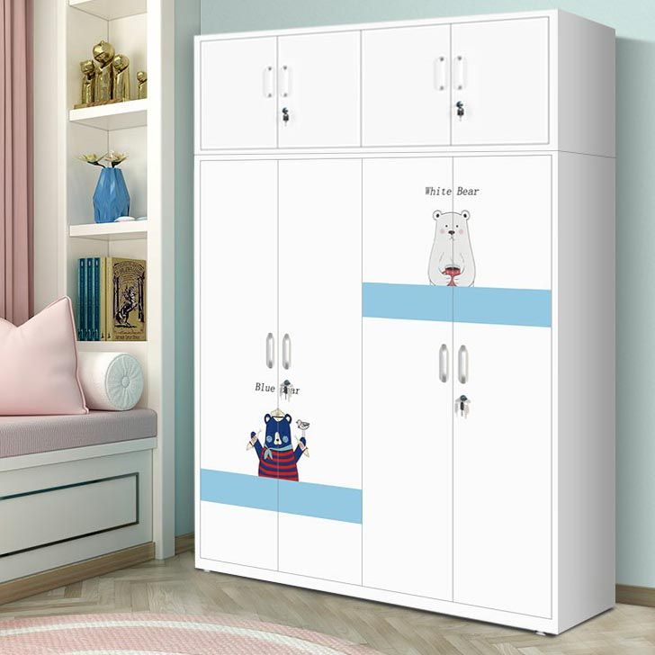 Modern Armoire Steel 2 Doors White Small Wardrobe Armoire with Lock Clearhalo 'Armoires & Wardrobes' 'armoires_wardrobes' 'Bedroom Furniture' 'furn' 'furn_armoires_wardrobes' 'Furniture' 1200x1200_11989b2a-9a5f-4271-afc3-3e50d72731f3