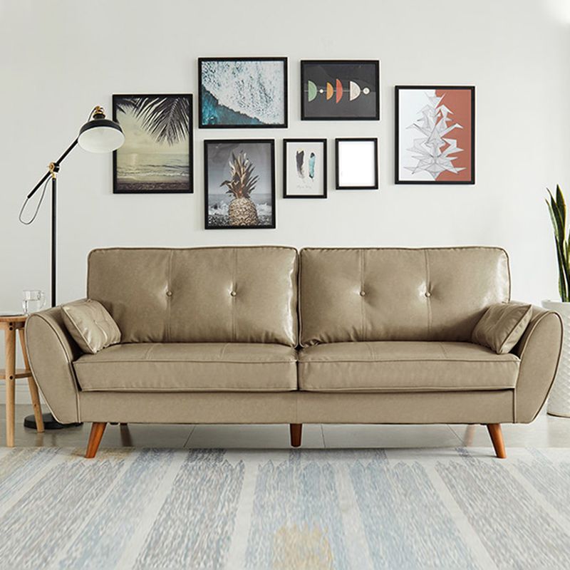 33.46" H Faux Leather Flared Arm Sofa with 2 Pillows Tufted Back Sofa Clearhalo 'furn' 'furn_sofas' 'Furniture' 'furniture_sofas' 'kitchen' 'kitchen_sofas' 'Living Room Furniture' 'Sofa' 'sofas' 1200x1200_1199f88c-a9c6-487d-9afc-d78f71bb8032