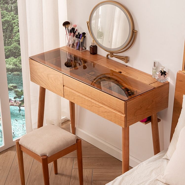 Wood and Glass Makeup Vanity Set With Mirror Standing Vanity Table Clearhalo 'Bedroom Furniture' 'furn' 'furn_makeup_vanities' 'Furniture' 'Makeup Vanities' 'makeup_vanities' 1200x1200_119b2392-53fd-4845-9901-93114154c9d9