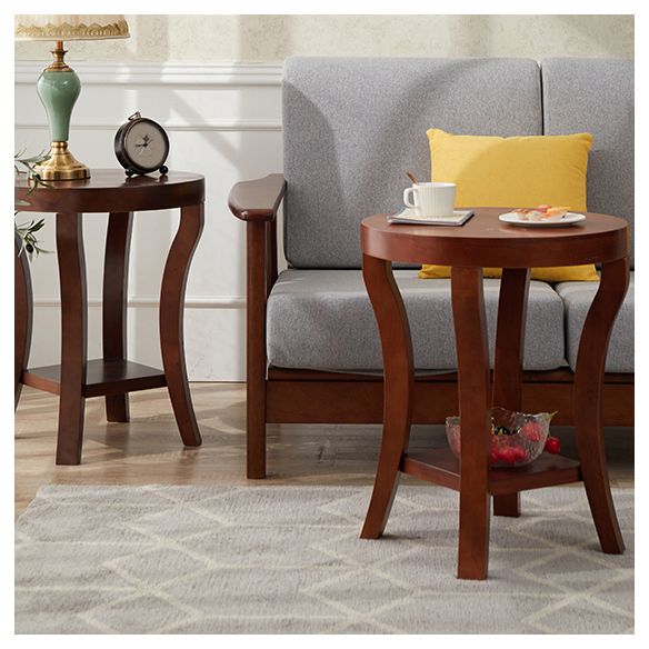 Tableau de côté traditionnel en bois rond 23,6 "Table de bout à 4 jambes de haut avec étagère