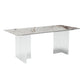 Mesa de comedor de piedra sinterizada moderna mesa de doble pedestal con base acrílica para el hogar