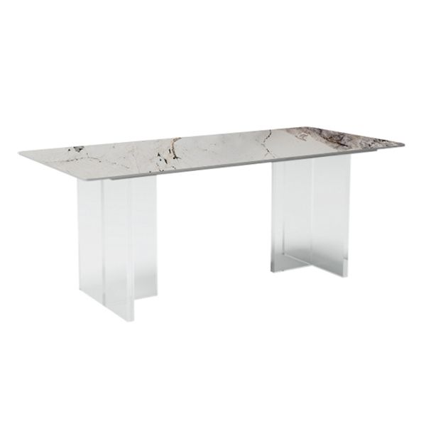 Mesa de comedor de piedra sinterizada moderna mesa de doble pedestal con base acrílica para el hogar