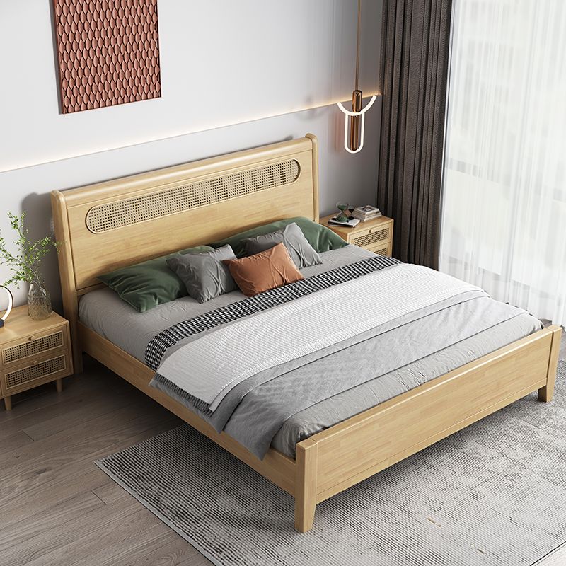 Rectangular Natural Standard Bed Solid Wood and Rattan Panel Bed Rubberwood Clearhalo 'Bedroom Furniture' 'Beds' 'furn' 'furn_beds' 'Furniture' 1200x1200_11a7ef85-ca98-4888-8b03-c92a4bfdd8b3