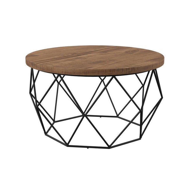 Frame Round Wooden Coffee Cocktail Table 1 Single Coffee Table - 17.7" H