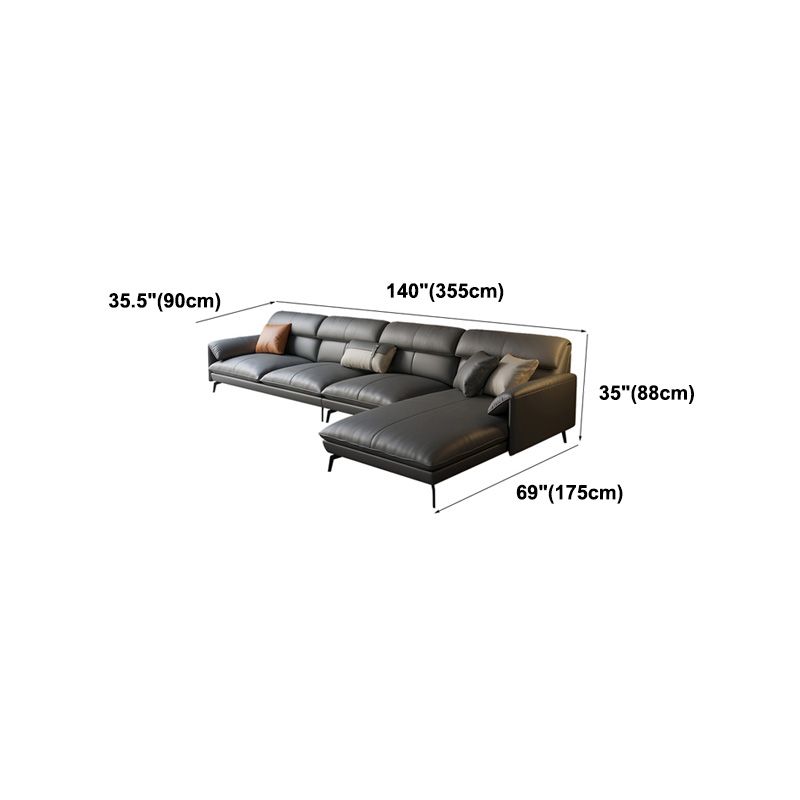 Genuine Leather Sectional Dark Gray Pillow Top Arm Sectional for Living Room Clearhalo 'furn' 'furn_sectionals' 'Furniture' 'Living Room Furniture' 'Sectionals' 1200x1200_11b411b3-3fd7-4903-905d-f11722f0a829