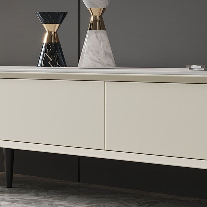 Consola de TV contemporánea, soporte de televisión blanca mate/ brillante con 4 cajones