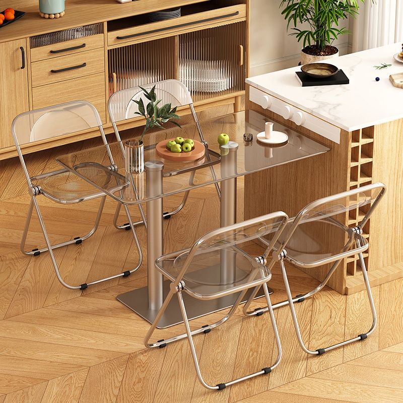 Finitura lucidata 1/4/5 PC set da pranzo con tavolo da pranzo in vetro e sedie pieghevoli