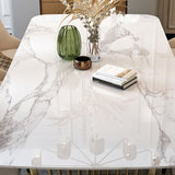 Glam 1/4/6/7/9 Piezas Juego de mesa de comedor Juego de comedor rectángulo blanco y dorado