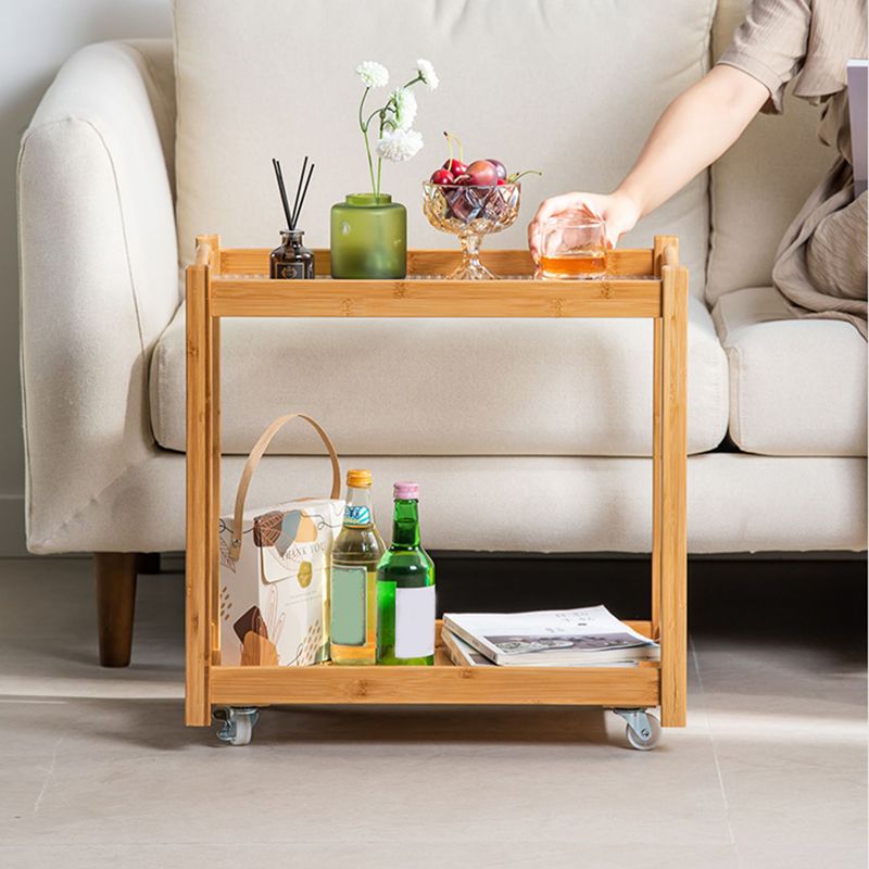 Legno massiccio contemporaneo 4 gambe quadrate a doppio livello tavolino