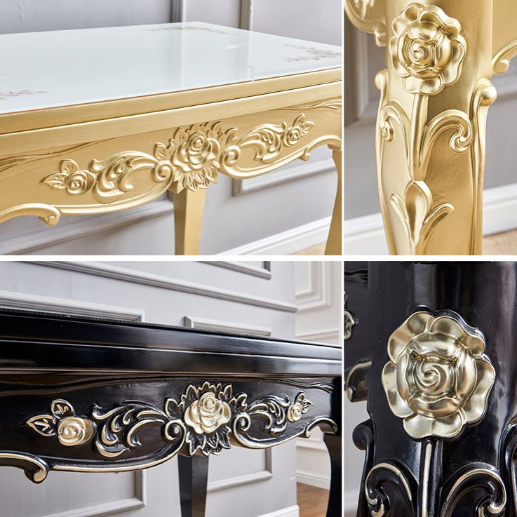 Glam Foldable Rectangle Dining Table Glass Tabletop with Wood Legs Clearhalo 'Dining Tables & Seating' 'Dining Tables' 'dining_table' 'furn' 'furn_dining_table' 'Furniture' 'Kitchen & Dining Furniture' 1200x1200_11be49a9-cf89-437a-8a59-51a3929eac97