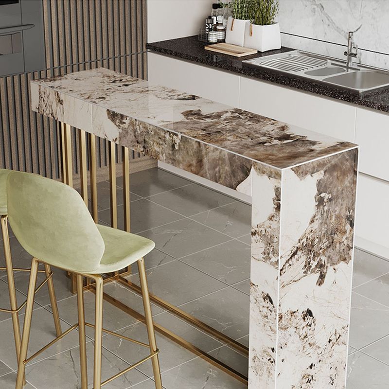 1/3 Pieces Glam Rectangle Sintered Stone Counter Table with High Stools