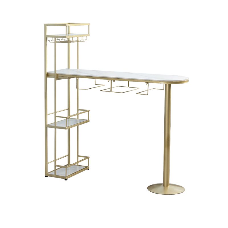 Glam Iron Bar Table Faux Marble White Top 41.3"H Bistro Table with Wine Rack Clearhalo 'Bar Furniture' 'Bar Tables' 'bar_tables' 'furn' 'furn_bar_tables' 'Furniture' 'furniture_bar_tables' 'Kitchen & Dining Furniture' 1200x1200_11c09106-b7d0-44df-927a-a0348c0f0528