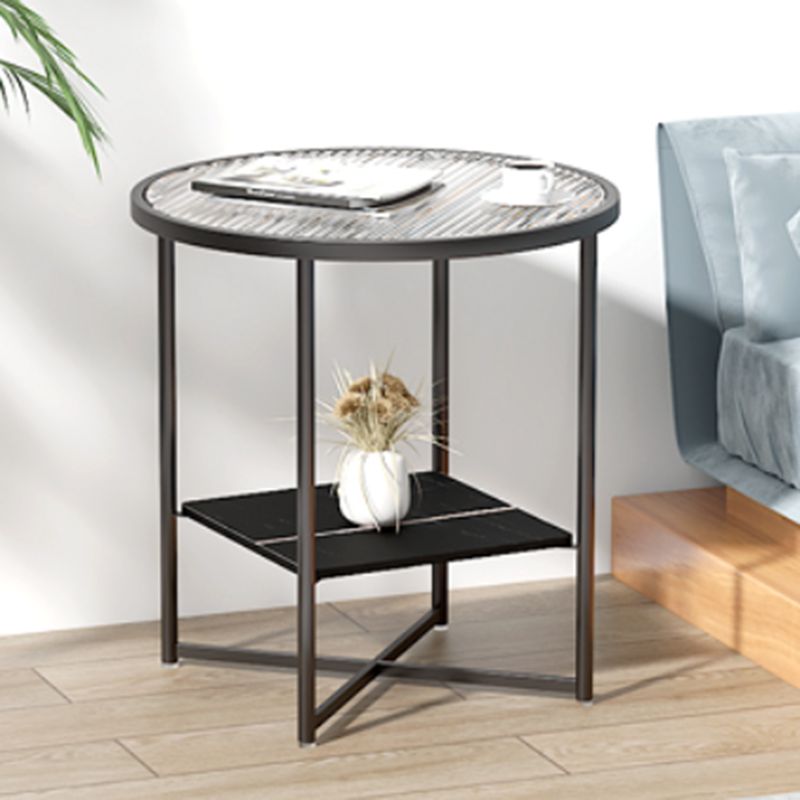 Modern Round Glass Top End Table Cross Legs Sofa Side Table with Shelf Clearhalo 'Coffee & Accent Tables' 'End & Side Tables' 'end_side_tables' 'furn' 'furn_end_side_tables' 'Furniture' 'Living Room Furniture' 1200x1200_11c190b9-20d6-40f5-b7b2-5789db9bb43c