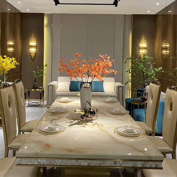Traditional Luxury Dining Table Marble Rectangle Fixed Table for Home Clearhalo 'Dining Tables & Seating' 'Dining Tables' 'dining_table' 'furn' 'furn_dining_table' 'Furniture' 'Kitchen & Dining Furniture' 1200x1200_11c4a371-186d-4b03-b763-20633205182a