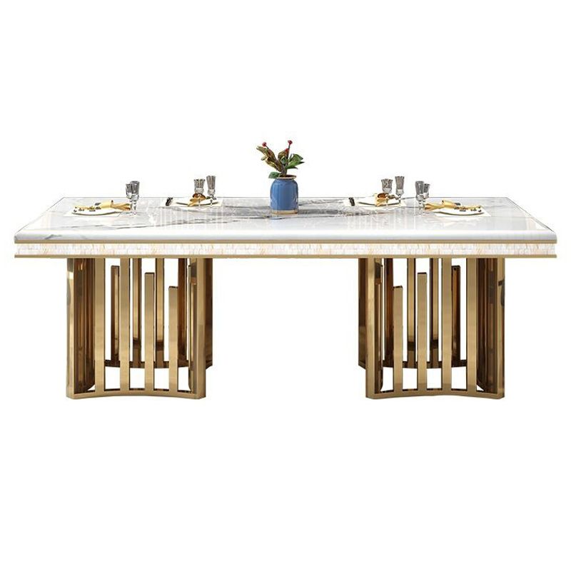 Traditional Luxury Marble Dining Table Rectangle Table with Metal Double Pedestal in Gold Clearhalo ' dining_table' 'Dining Tables & Seating' 'Dining Tables' 'furn' 'furn_dining_table' 'Furniture' 'furniture_dining_table' 'Kitchen & Dining Furniture' 'kitchen&dining_furn' 'kitchen' 'kitchen_dining_table' 1200x1200_11c511b3-4923-43da-be75-0079d7ba813a