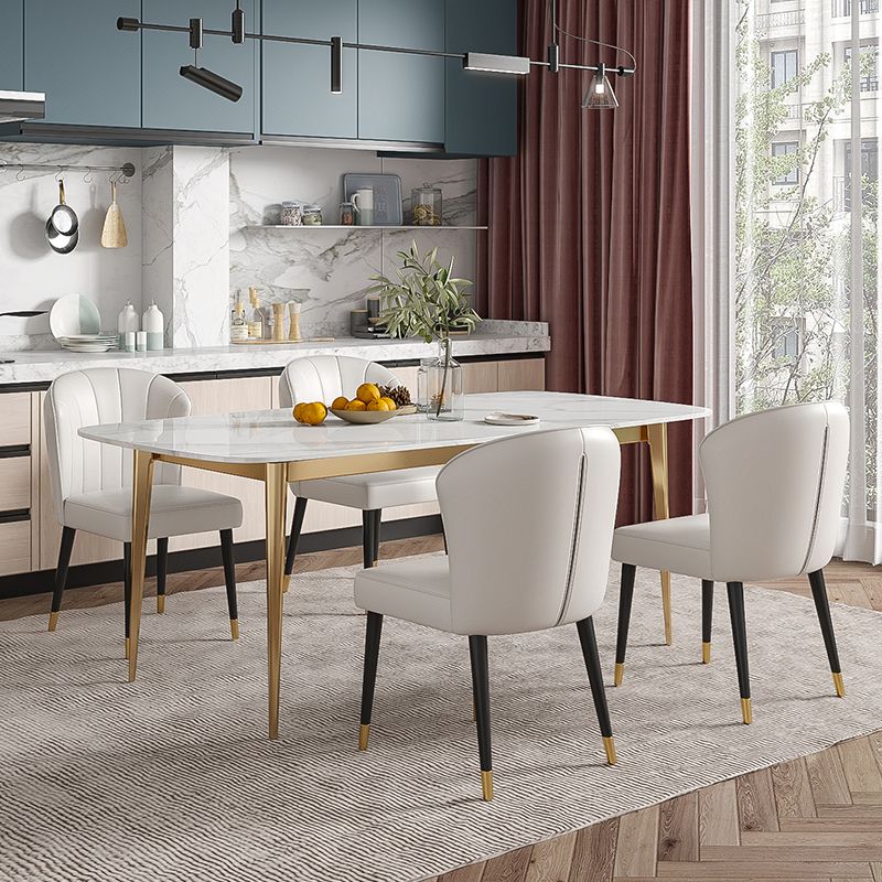 Luxury Sintered Stone Dining Table Rectangle Table with Metal Base and 4 Legs in Gold Clearhalo ' dining_table' 'Dining Tables & Seating' 'Dining Tables' 'furn' 'furn_dining_table' 'Furniture' 'furniture_dining_table' 'Kitchen & Dining Furniture' 'kitchen&dining_furn' 'kitchen' 'kitchen_dining_table' 1200x1200_11c5676a-6ba4-4271-839f-7015e294a3eb