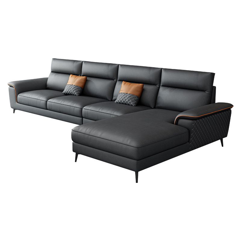 モダンな枕カバーのフェイクレザーセクション、4-クッション断面ソファ、、ダークグレー