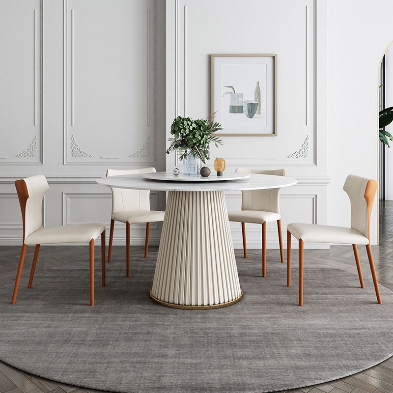 Glam Round Dinette Set 1/4/5/7 Pieces Dining Table Set with White Sintered Stone Top Clearhalo 'Dining Room Sets' 'Dining Tables & Seating' 'dining_room_set' 'furn' 'furn_dining_room_set' 'Furniture' 'furniture_dining_room_set' 'Kitchen & Dining Furniture' 1200x1200_11c8b4f2-2454-454b-86f3-39ed297960bf