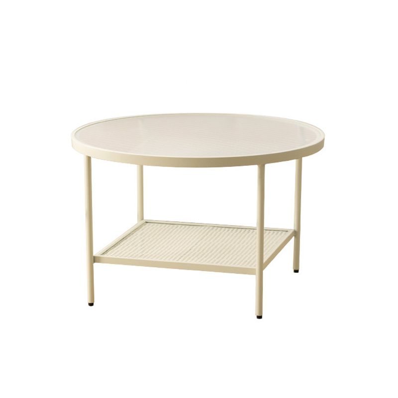 Modern 17.7"H Round Glass Cocktail Table Iron 4 Legs Coffee Table with Shelf Clearhalo 'Coffee & Accent Tables' 'Coffee Tables' 'coffee_tables' 'furn' 'furn_coffee_tables' 'Furniture' 'Living Room Furniture' 1200x1200_11ca6e33-c0ba-4269-a36a-7f074034ca7d
