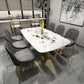 Rectangle White Sintered Stone Top Table Trestle Base Dining Table, Metal in Gold Clearhalo ' dining_table' 'Dining Tables & Seating' 'Dining Tables' 'furn' 'furn_dining_table' 'Furniture' 'furniture_dining_table' 'Kitchen & Dining Furniture' 'kitchen&dining_furn' 'kitchen' 'kitchen_dining_table' 1200x1200_11cb8cc8-1d40-4dbc-8d7f-b30e230421cc