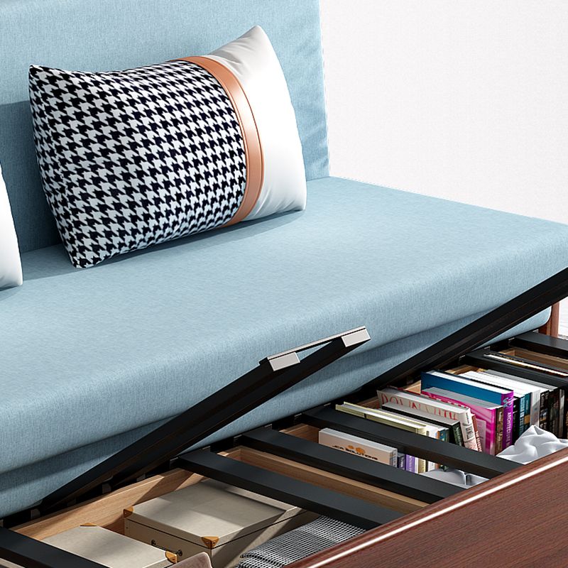 Cama contemporánea de algodón de algodón de algodón atrasado sin brazo en azul