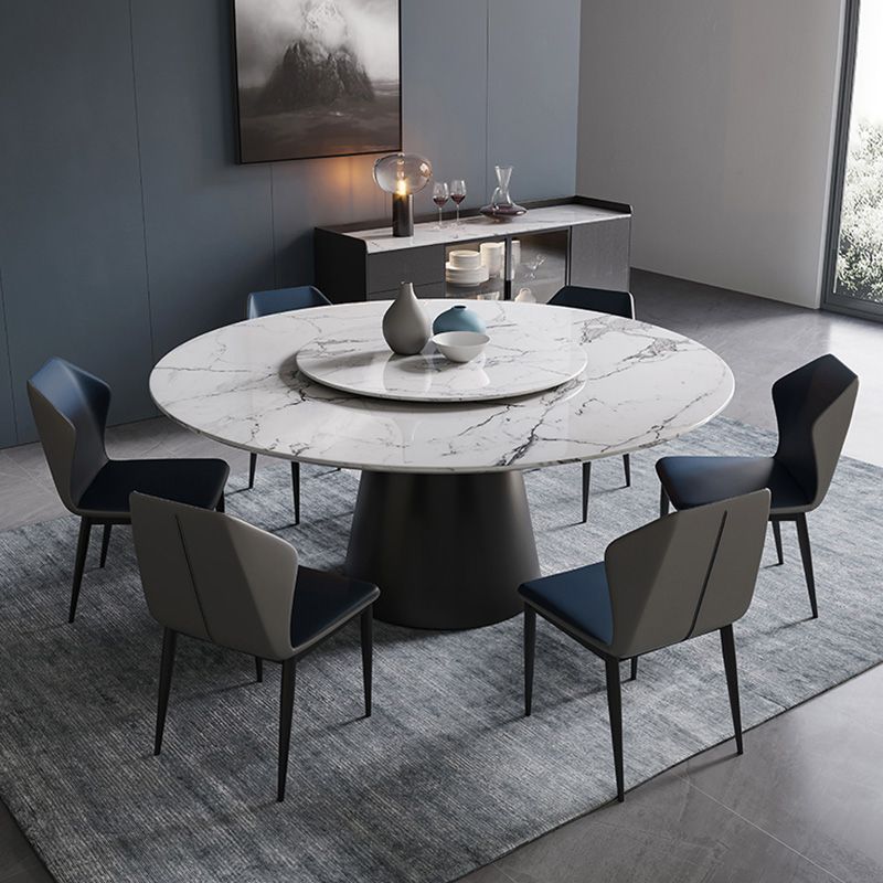 Contemporary Style Marble Table Round Pedestal Base Dining Table with Turntable Clearhalo ' dining_table' 'Dining Tables & Seating' 'Dining Tables' 'furn' 'furn_dining_table' 'Furniture' 'furniture_dining_table' 'Kitchen & Dining Furniture' 'kitchen&dining_furn' 'kitchen' 'kitchen_dining_table' 1200x1200_11d75f03-e394-4caa-bfb8-b570e4f15b10