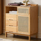 Solid Wood Dining Server Modern Style Rattan Door met 3 laden