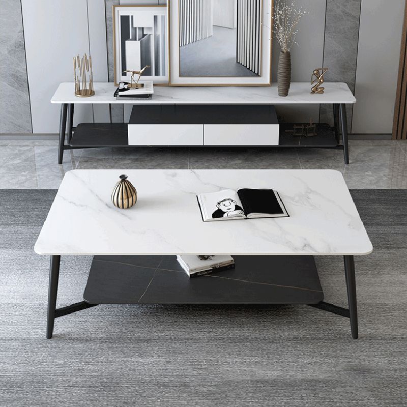 Modern Coffee Table with Storage Shelf and Black Metal Cross Base Clearhalo 'Coffee & Accent Tables' 'Coffee Tables' 'coffee_tables' 'furn' 'furn_coffee_tables' 'Furniture' 'Living Room Furniture' 1200x1200_11d90ca3-2c15-41a0-817c-d0fbd7c9e57b